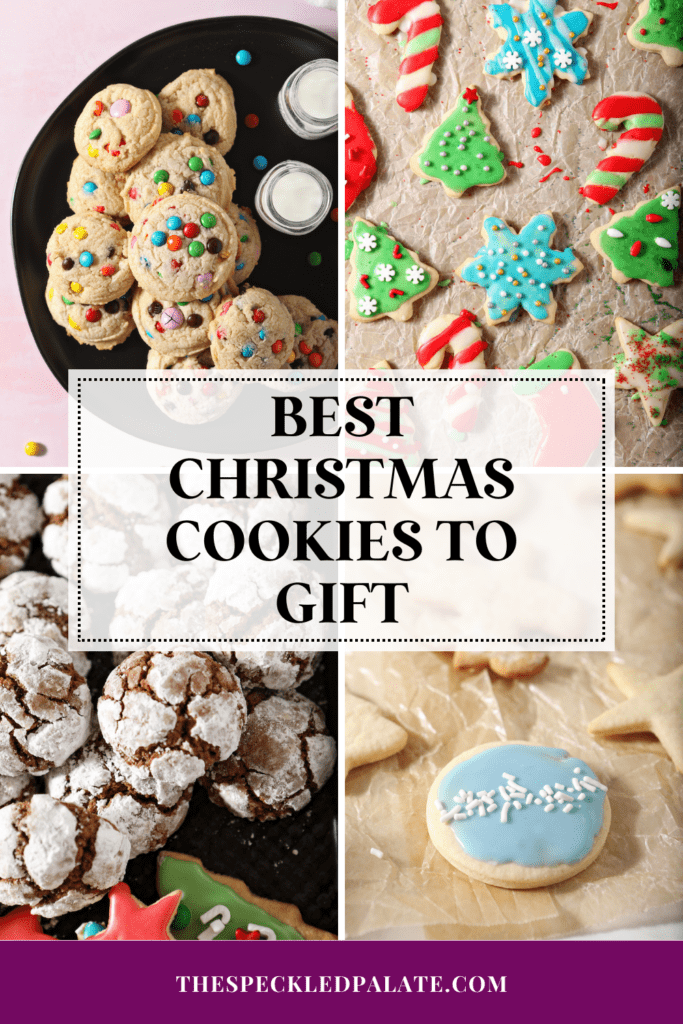 collage of four cookie images with the text best christmas cookies to gift