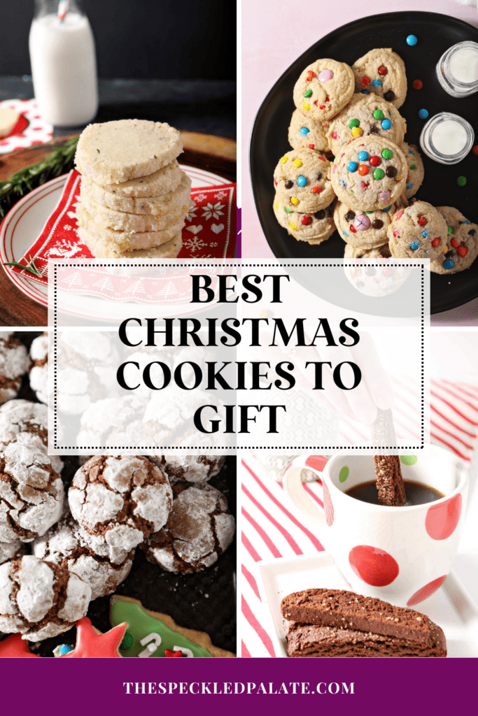 collage of four cookie images with the text best christmas cookies to gift