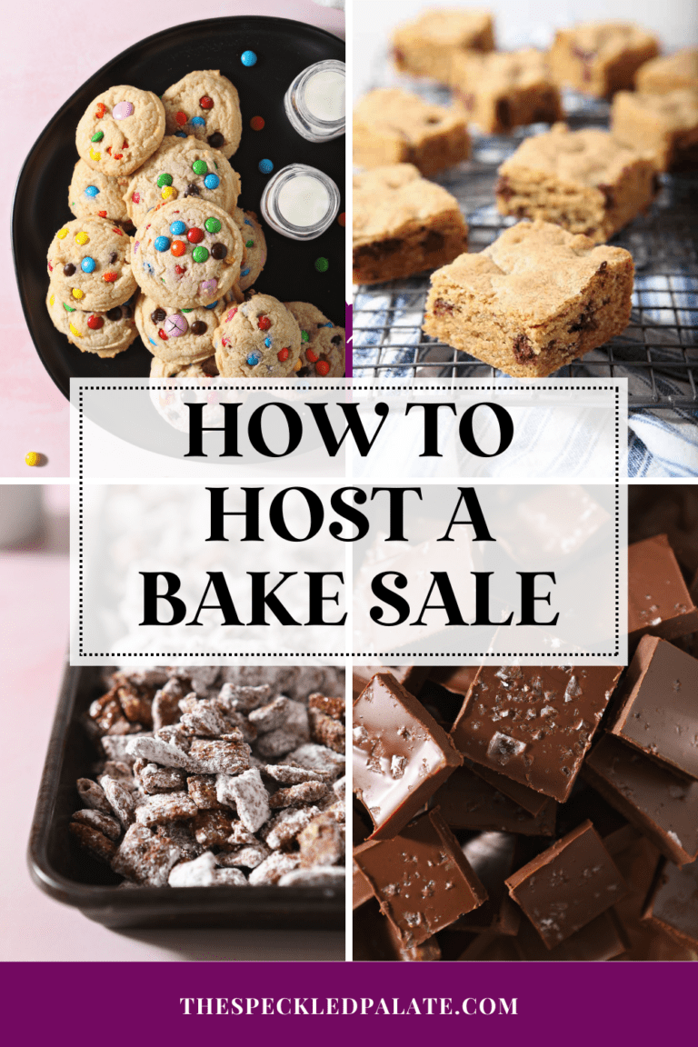 collage of four treat images with the text how to host a bake sale