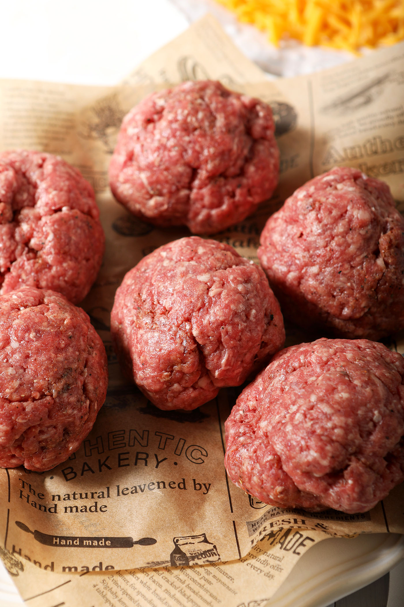 Balls of ground beef before forming burger patties