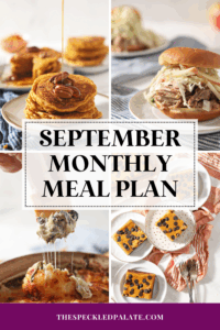 collage of four fall-centric food images with the text september monthly meal plan