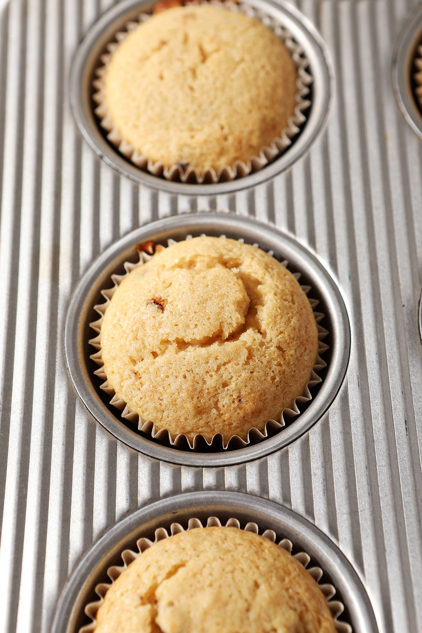 Cupcakes in a pan, after baking