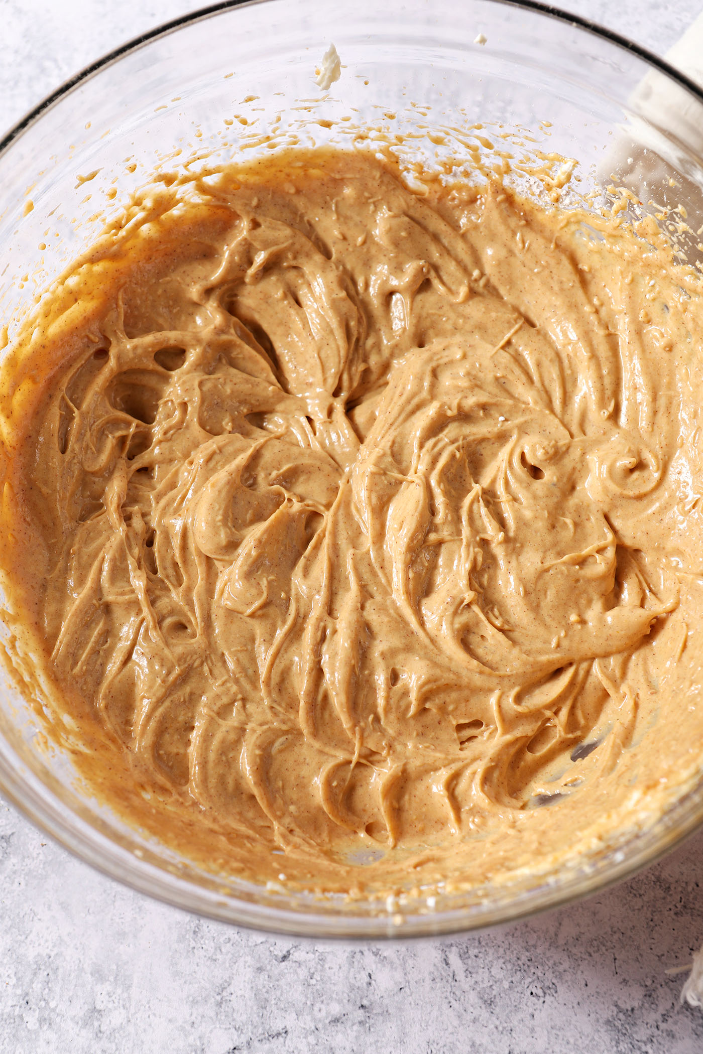Tart pumpkin cheesecake dip from above in a large bowl