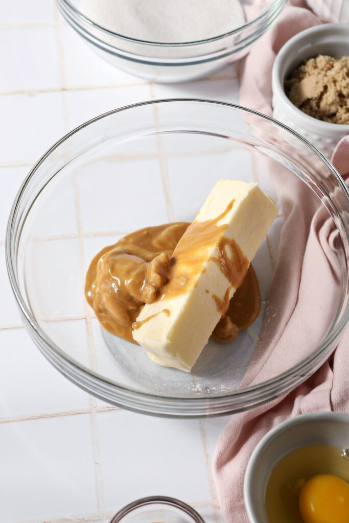 Maple cream and butter in a bowl before blending