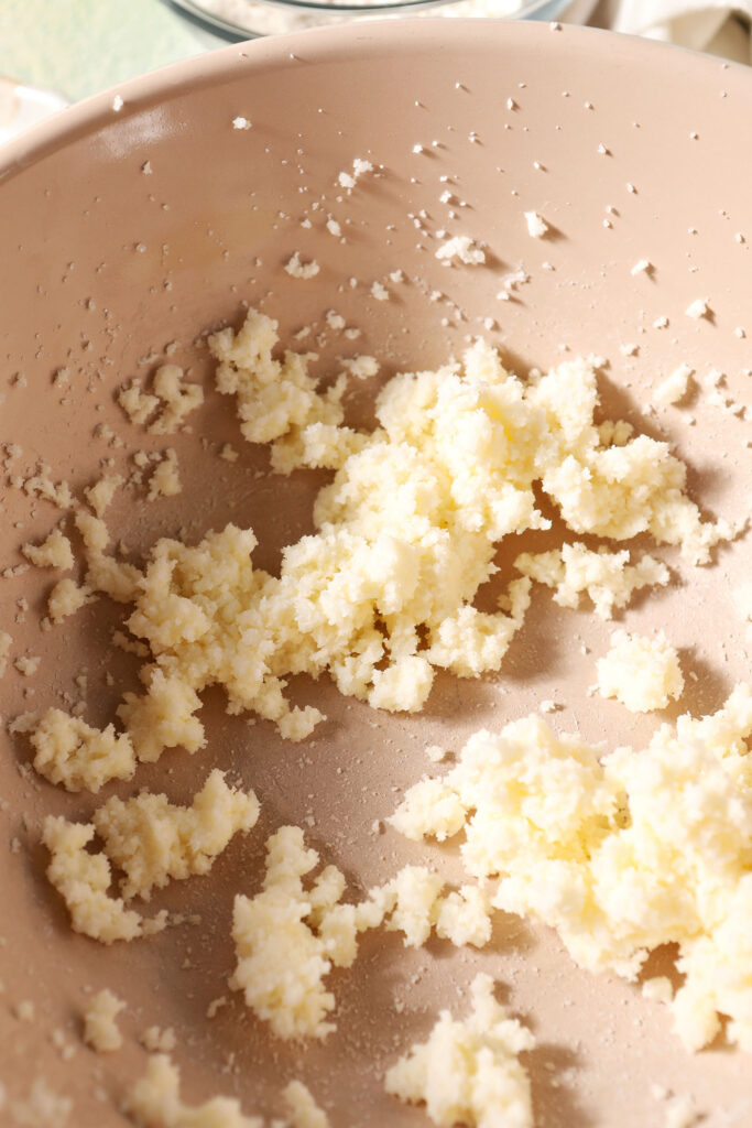 Creamed butter and sugar in a bowl