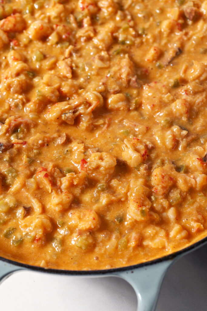 Crawfish sauce for crawfish fettuccine in a pan