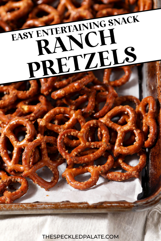 Baked ranch pretzels on a sheet pan