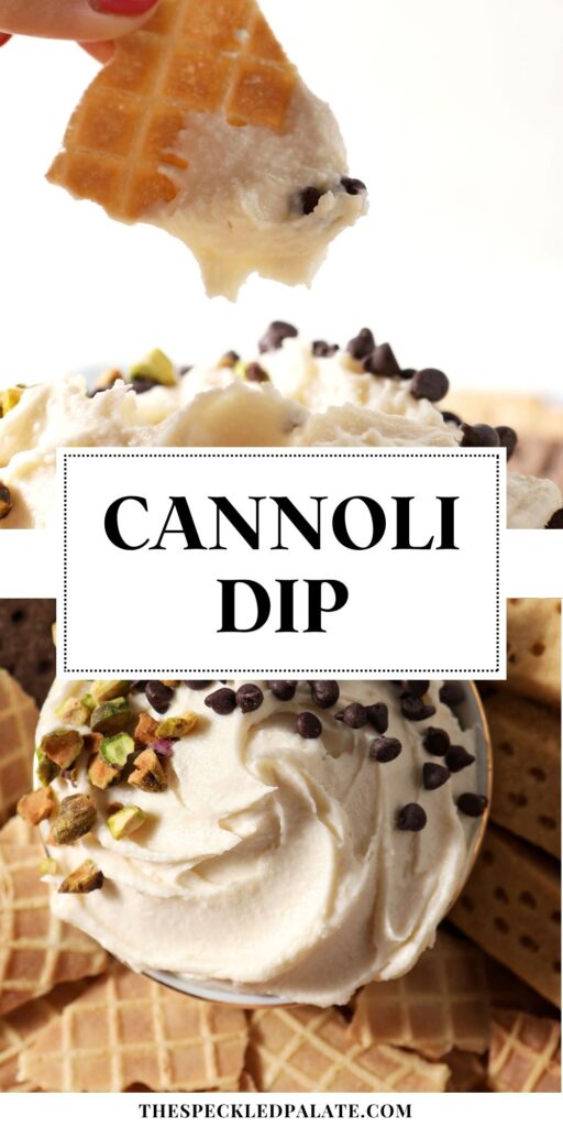 collage of two images showing a sweet cannoli dip from different angles with the text cannoli dip