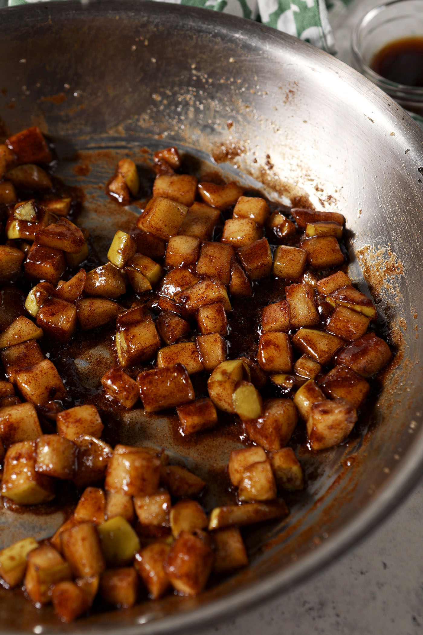 Caramelized apples in a skillet
